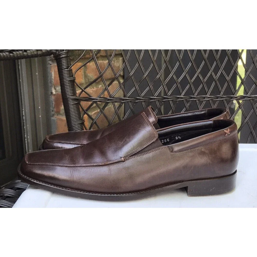 Gordon Rush Men's Elliot Slip-On loafers dress shoes brown leather Italy 9.5